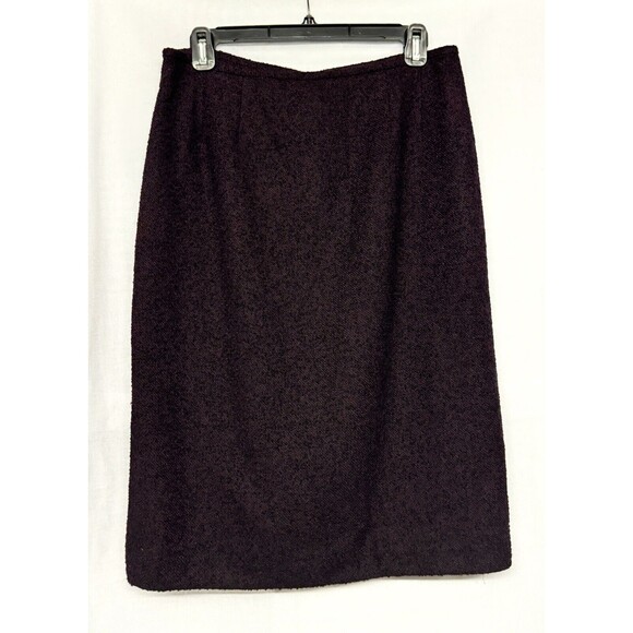 Tahari 2 Pc Wool Blend Skirt & Jacket Suit Set Textured Fringe Hem Dark Plum 10 - Picture 4 of 7